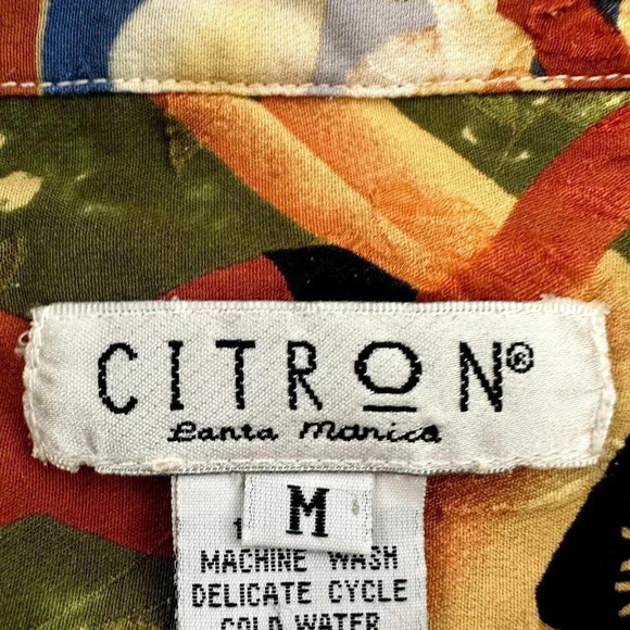 Citron Santa Monica Button Shirt 100% Silk 1950s Print Pin Up Girl - Picture 3 of 16